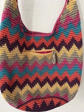 the Sak Multicolor Crochet Shoulder Bag 
Bohemian - Pink, Teal & Mustard
OS